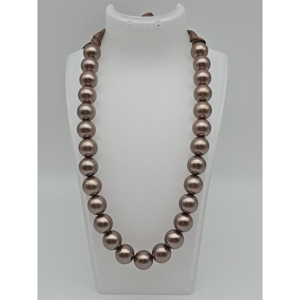 Chunky Milk Chocolate Brown Faux Pearls Ribbon 15" Necklace Coquette Romantic